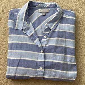 JCP ( JCPenney) Blue & White Striped button down 3/4 sleeve cotton top in large